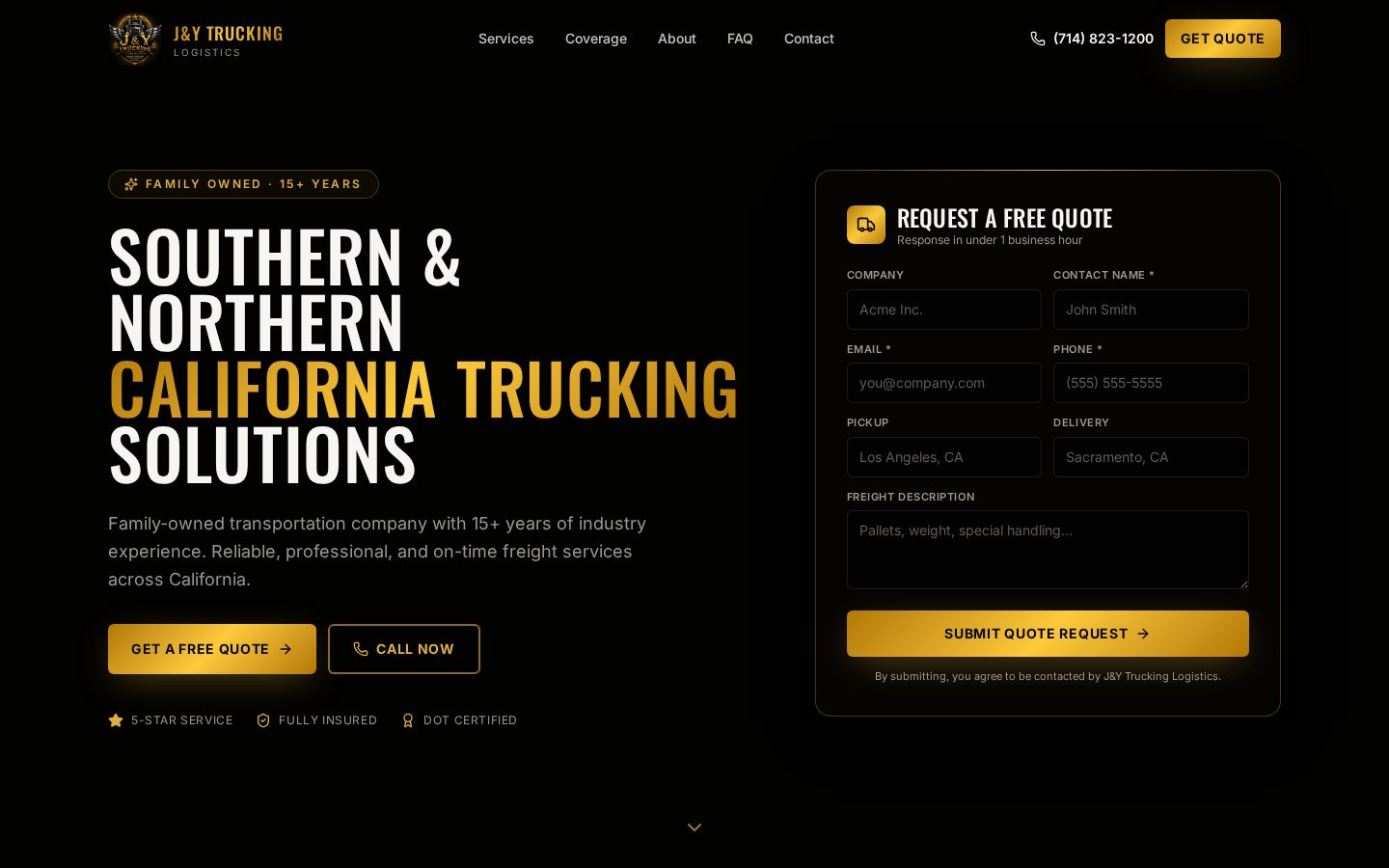 J&Y Trucking Logistics website, desktop view