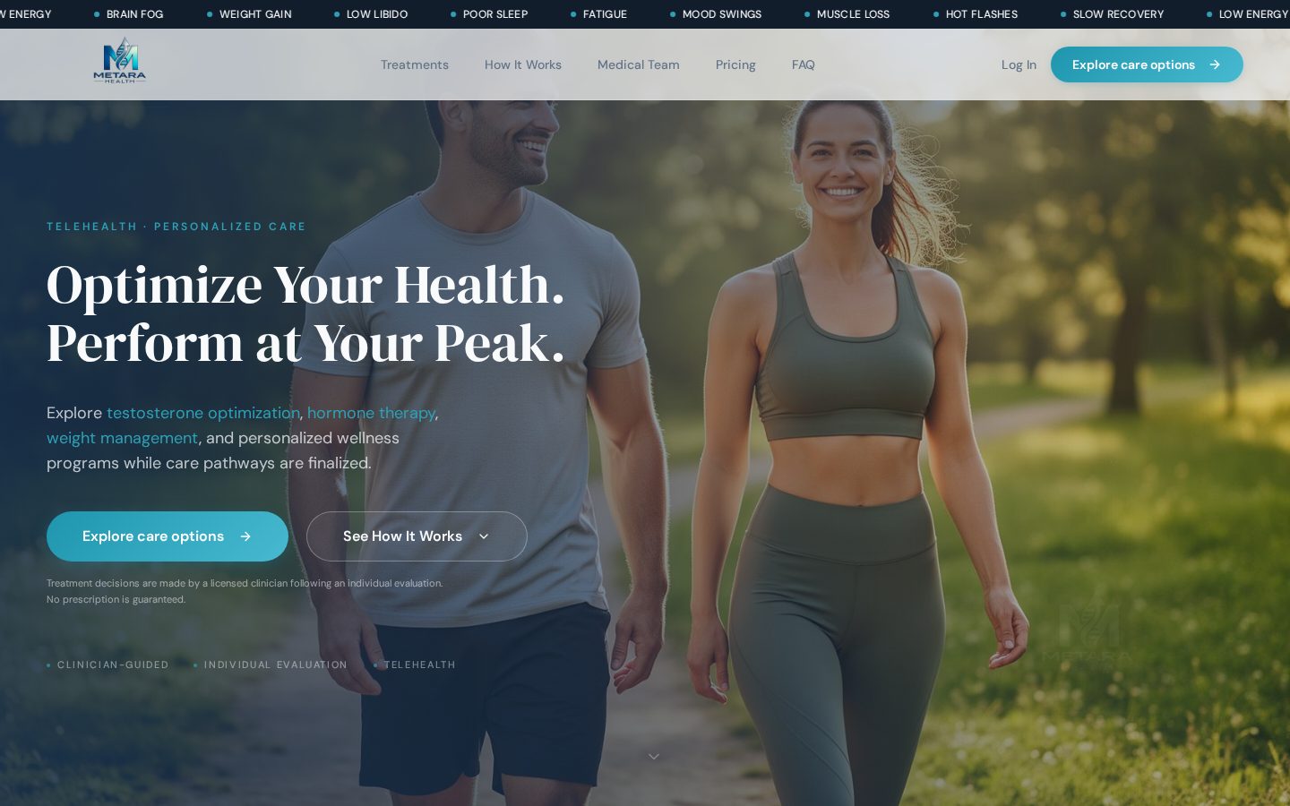 Metara Health website, desktop view