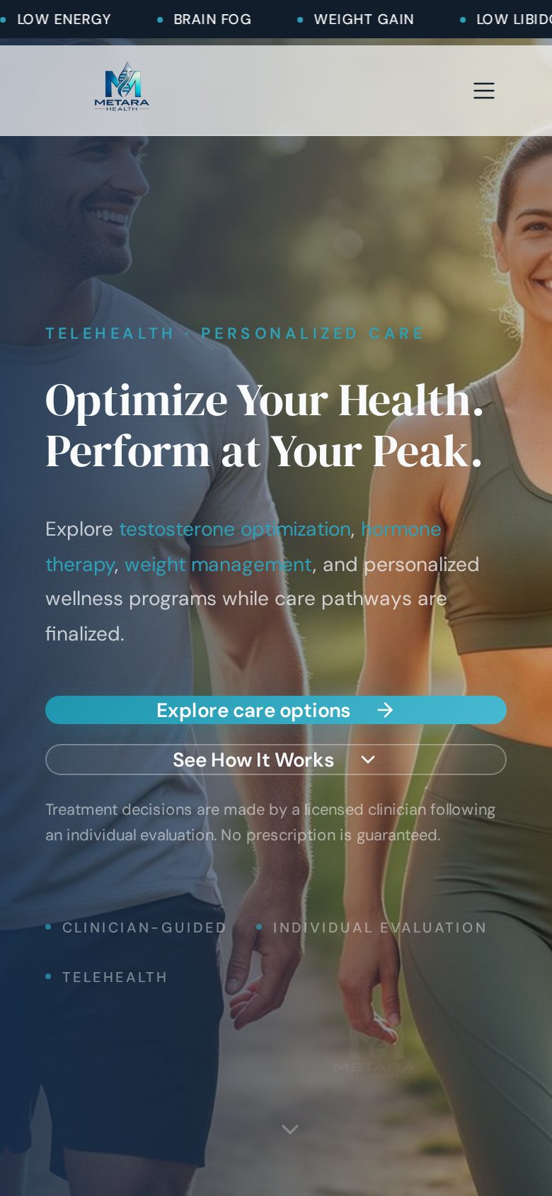 Metara Health website, mobile view