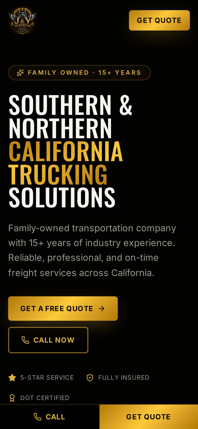 J&Y Trucking Logistics website, mobile view