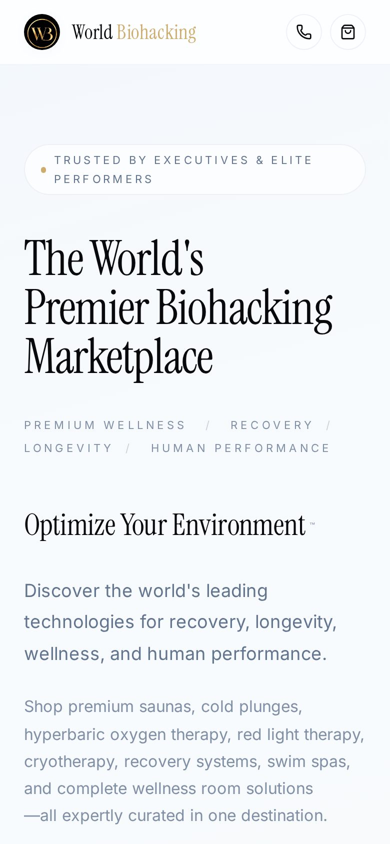 World Biohacking website, mobile view
