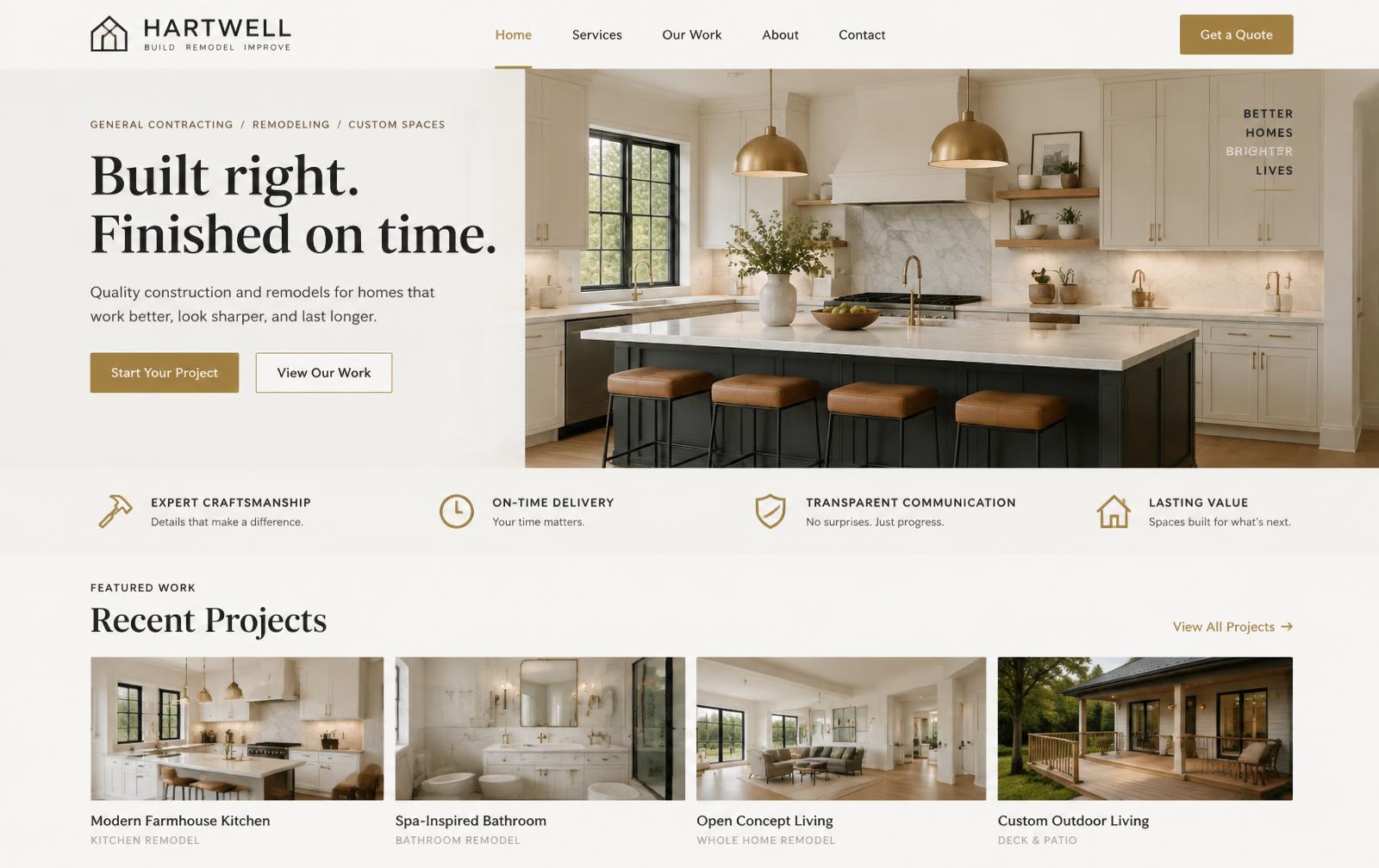 Concept homepage design for a remodeling contractor