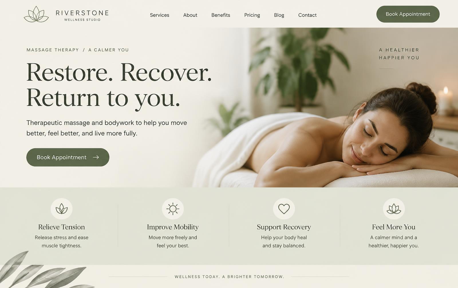 Concept homepage design for a wellness studio