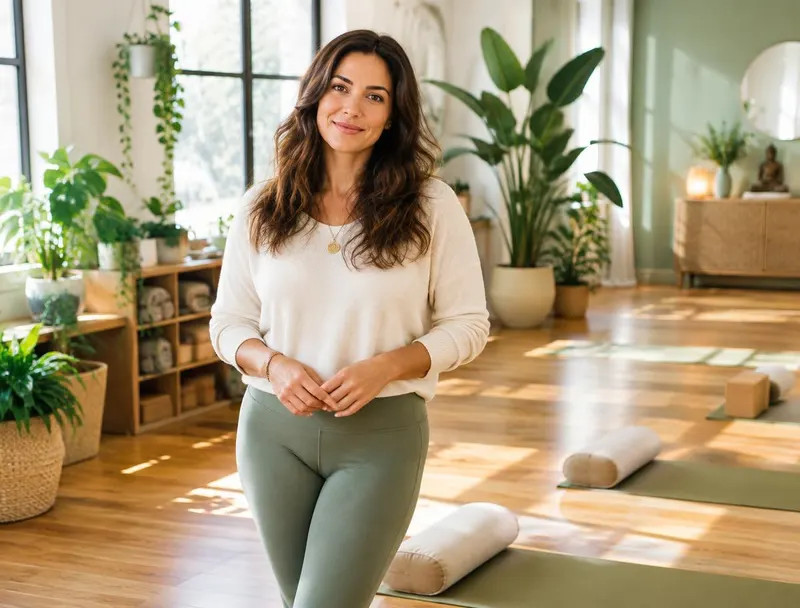 Wellness studio owner standing in a sunlit studio